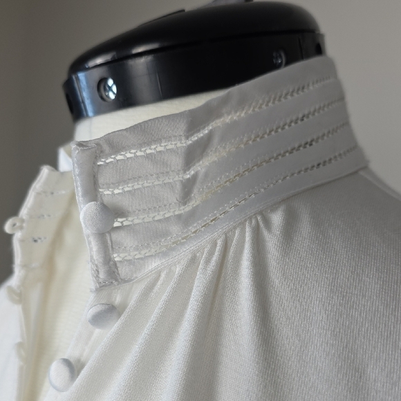 Tristan White Satin Trim Blouse – Minimalist Chic Long Sleeve Top – Size XS - Picture 3 of 9
